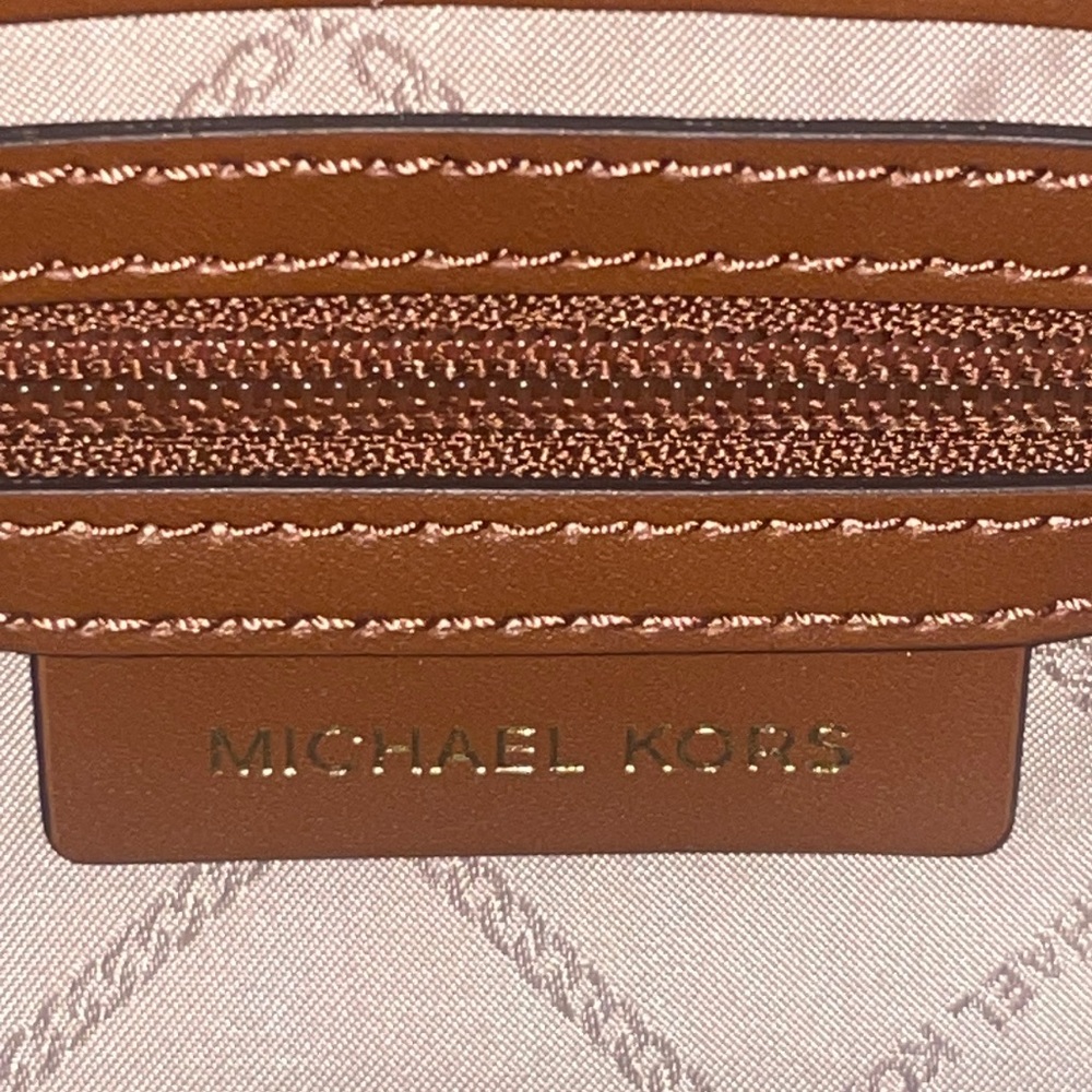 New Michael Kors Karlie Medium Studded Signature Logo Satchel in Chestnut Brown - Picture 16 of 17